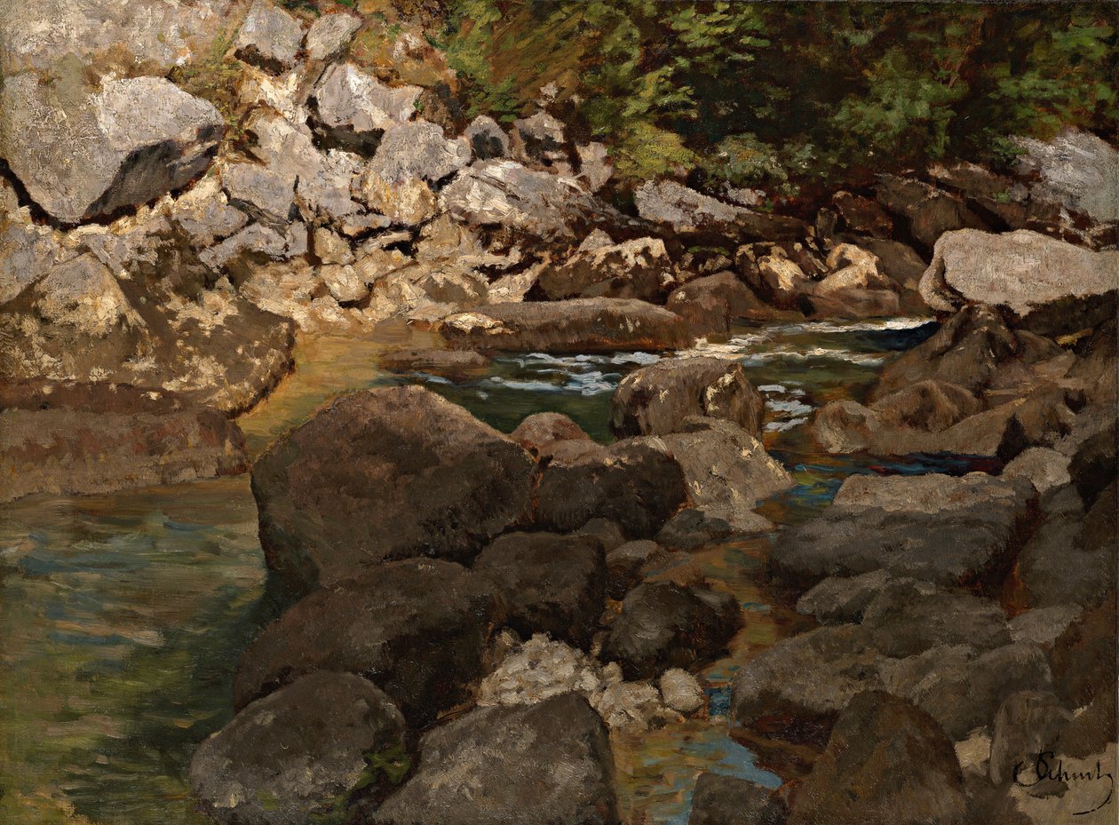 Bjergstrøm med kampesten, 1888-1889 af Carl Schuch