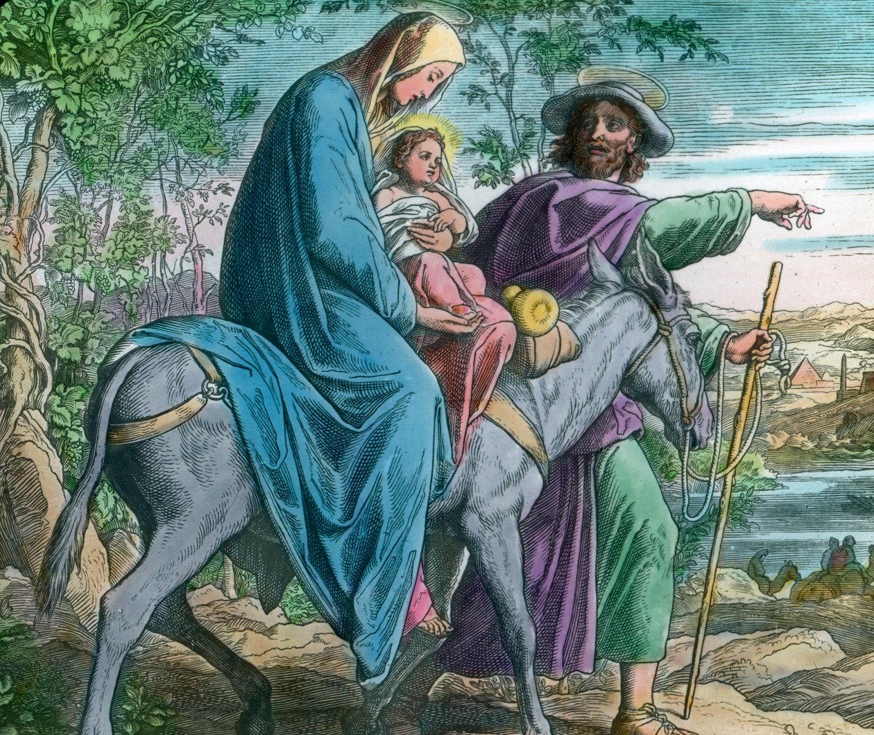 Flugten til Egypten. Bibelsk illustration (udateret) af den tyske maler Julius Schnorr von Carolsfeld (1794 - 1872). Billeddato: ca. 1900. Carl Simon-arkivet af Carl Simon