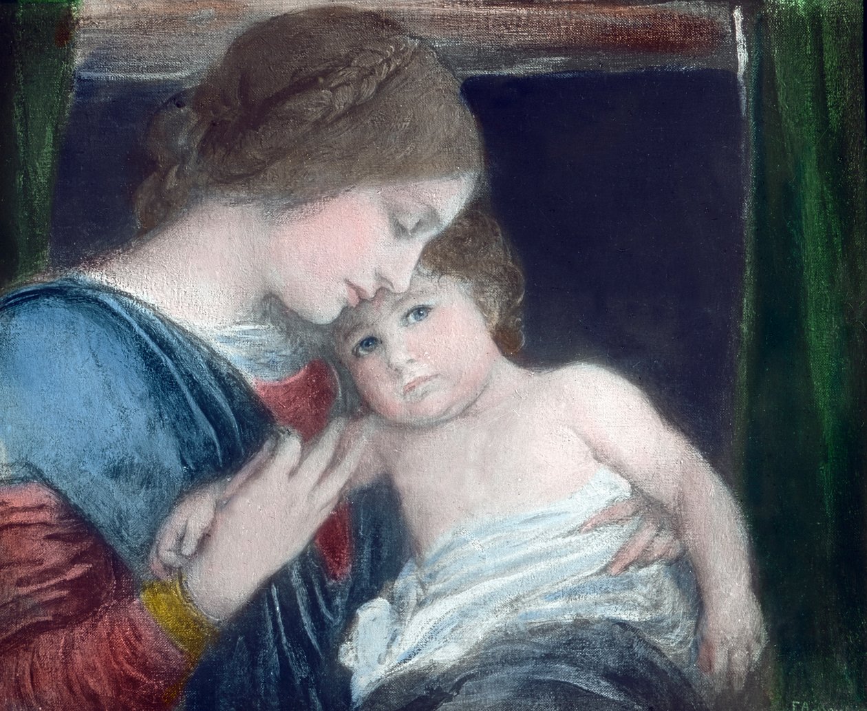 Mor med barn af den tyske historiemaler Friedrich August von Kaulbach (1850 - 1920). Pastel på karton, malet i 1900. Carl Simon-arkivet af Carl Simon