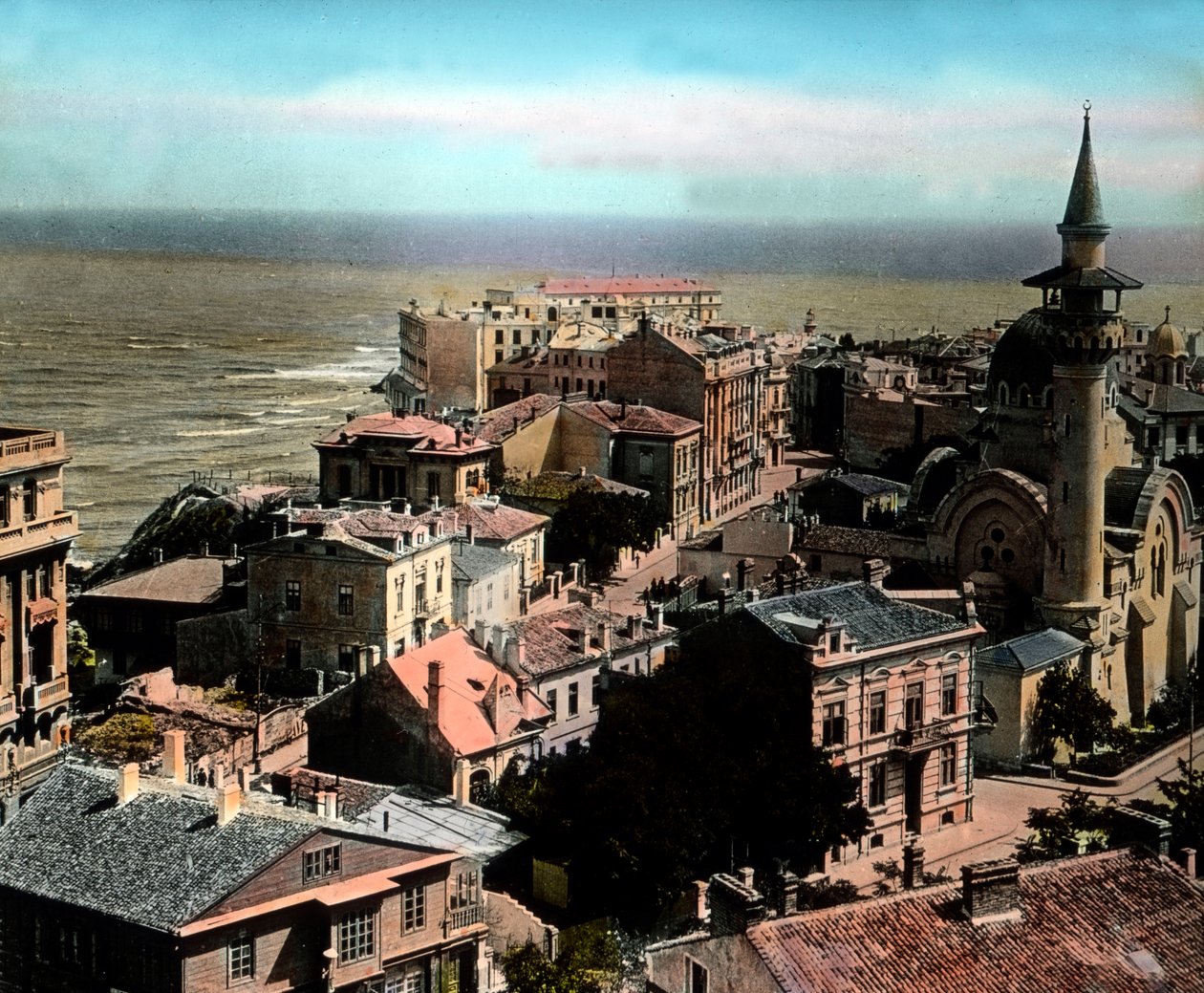 Rumænien, Constanta by, en af de største havnebyer ved Sortehavet. Udsigt til den store Mahmudiye-moské, billeddato: ca. 1920. Carl Simon-arkivet af Carl Simon