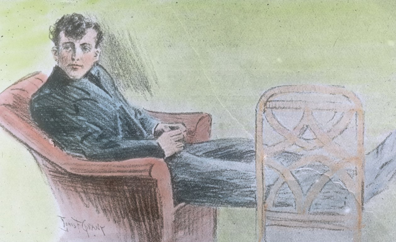 Titanics jomfrurejse 1912, billedet er sandsynligvis en illustration af Harold Bride, en af Titanics trådløse telegramoperatører, historie, historisk, Carl Simon, håndkoloreret glasdias af Carl Simon