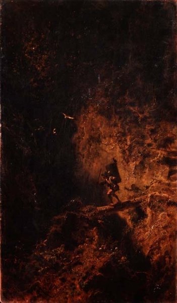 En rejsende krydser en kløft af Carl Spitzweg