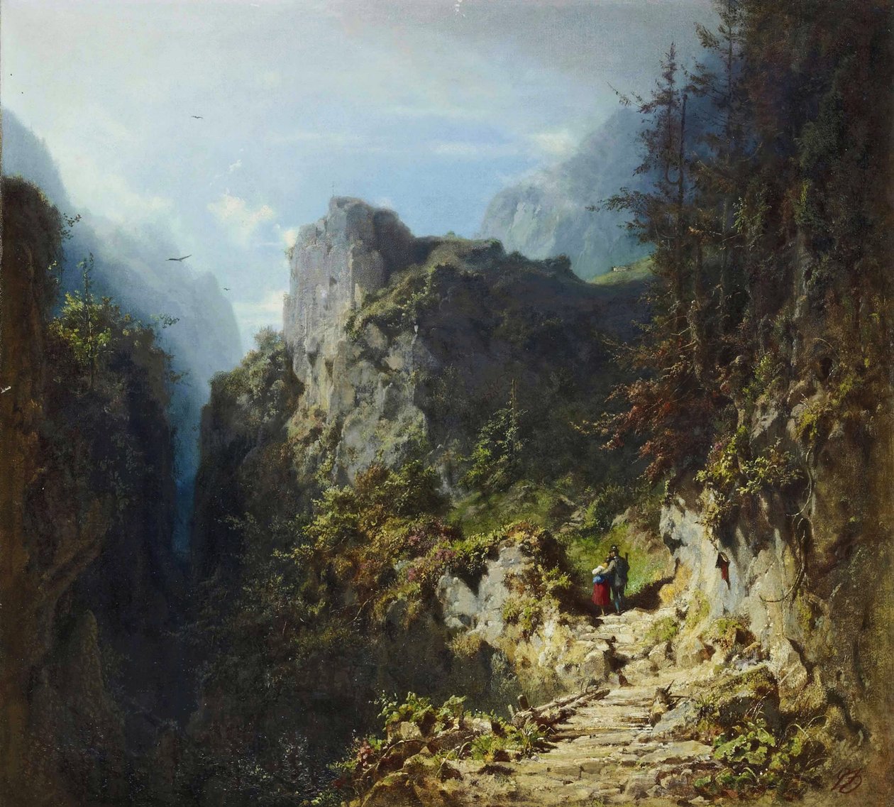 Bjerglandskab med elskere af Carl Spitzweg
