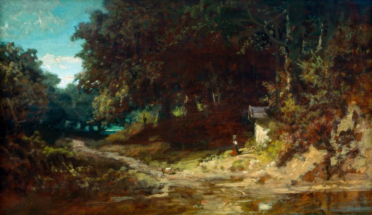 Bedende pige foran et skovkapel af Carl Spitzweg