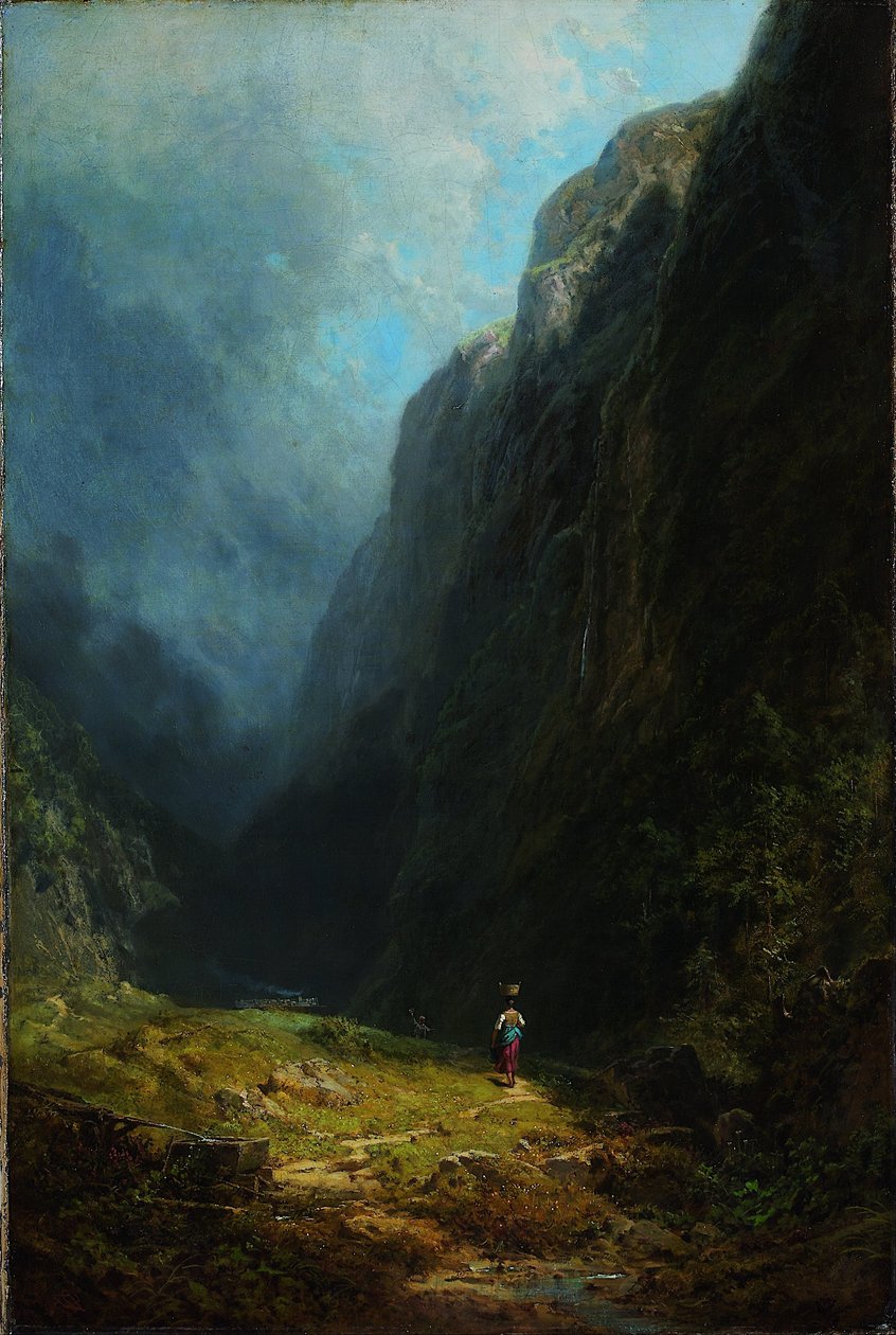 I den alpine højdal (landskab med Mount Wendelstein) af Carl Spitzweg