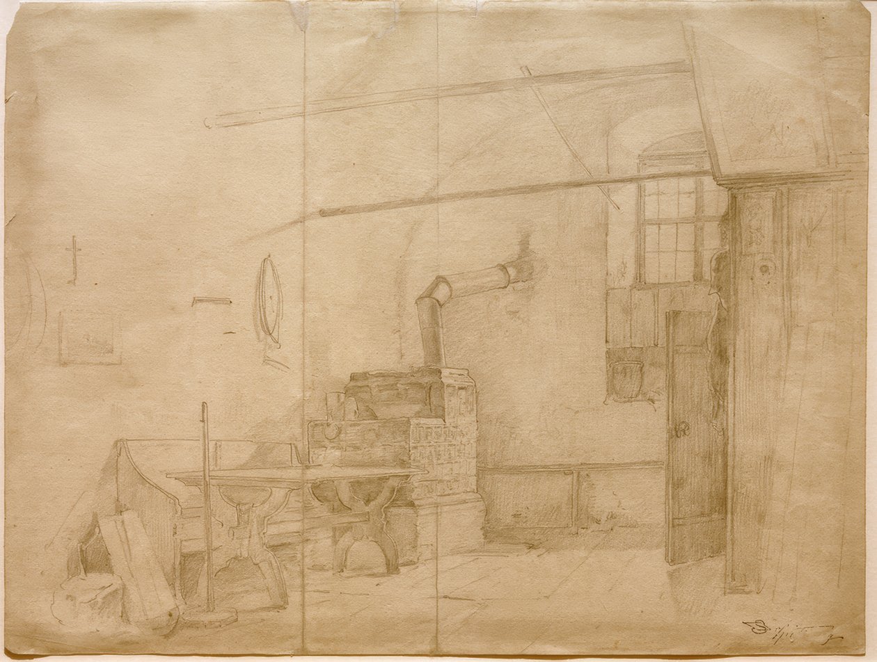 Kakkelovn i bondestuen af Carl Spitzweg