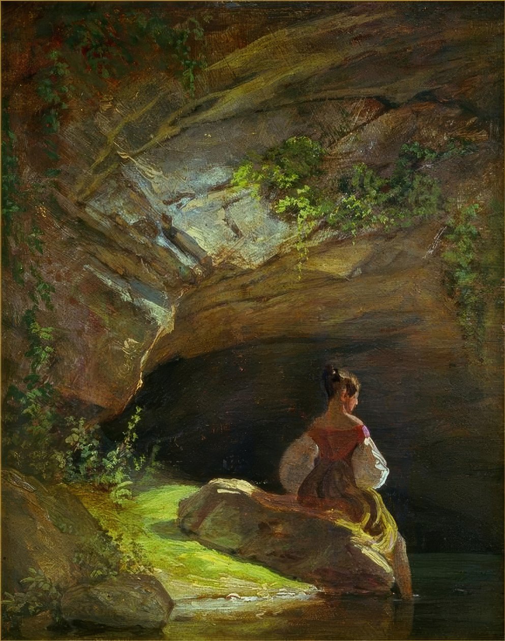 Piger foran grotten af Carl Spitzweg
