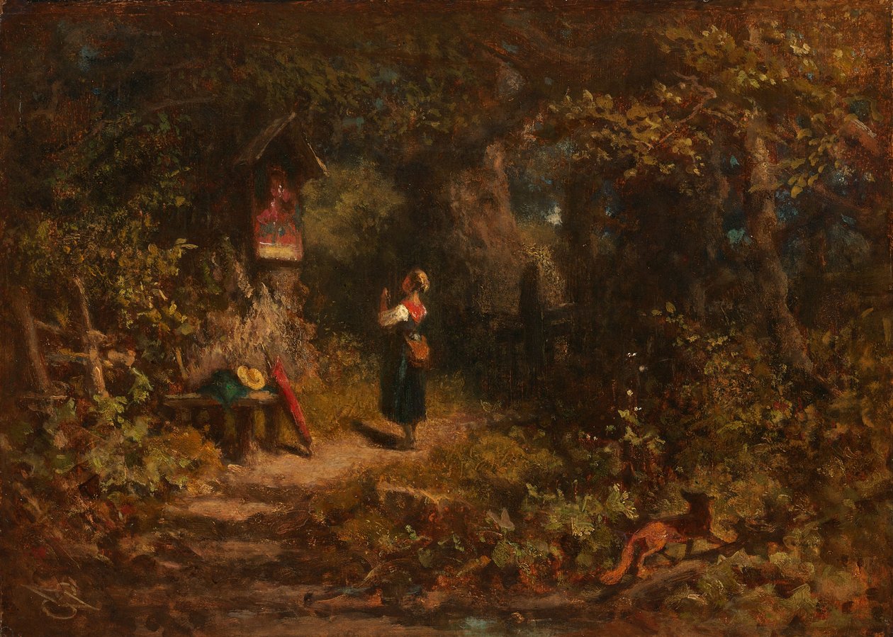 Marterl (Bedende bondepige) (olie på lærred) af Carl Spitzweg