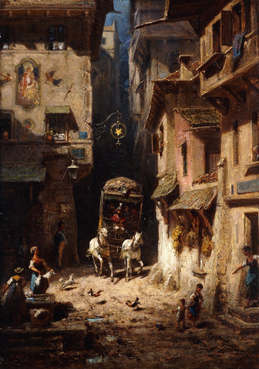 Posten; Die Post, ca. 1875-1880 af Carl Spitzweg
