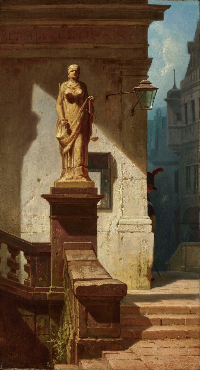 Lovens øje Justitia, 1857. af Carl Spitzweg