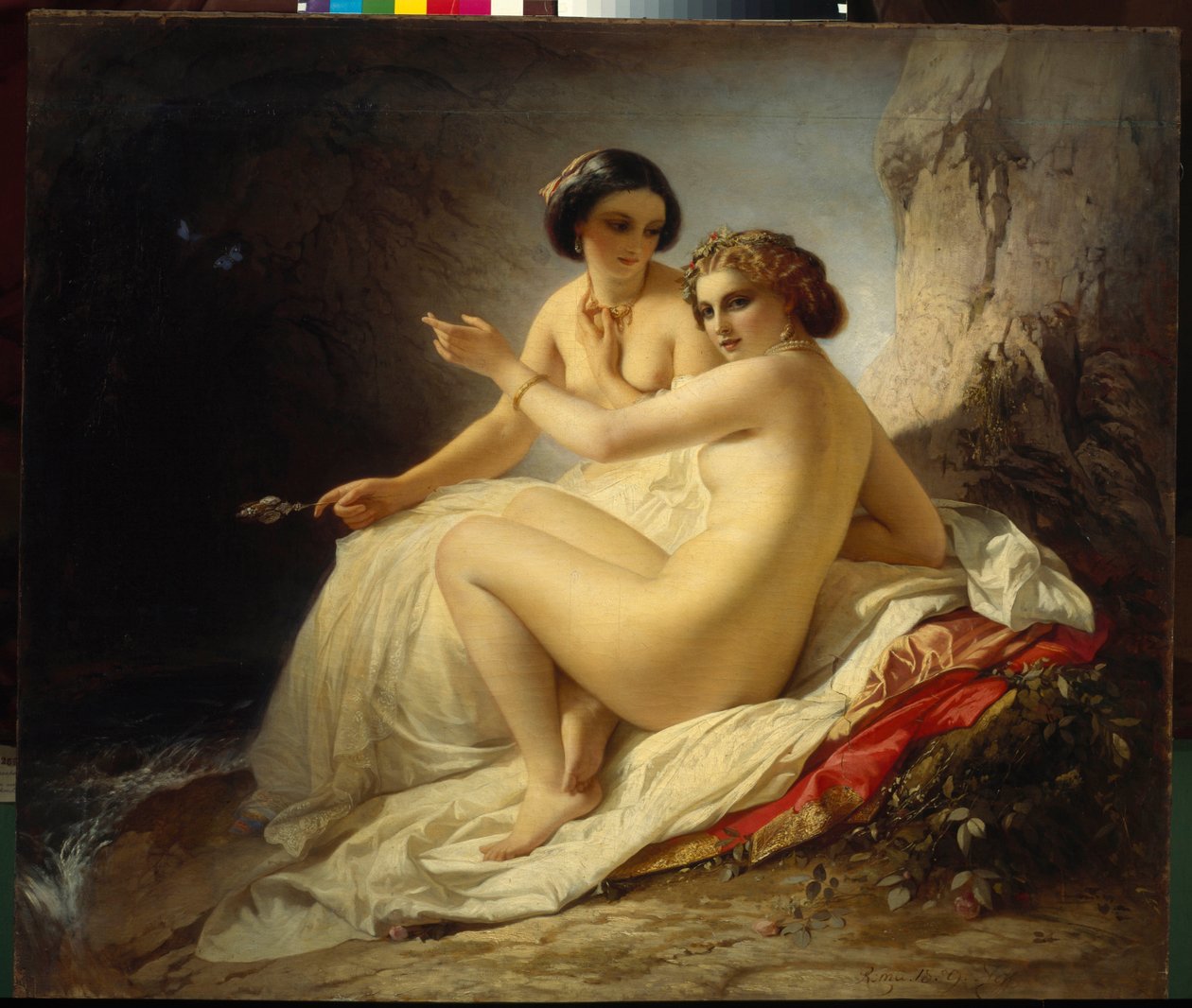 ""To piger i en grotte"" (To piger i en grotte) Maleri af Timofei Neff (Carl Timoleon von Neff) (1805-1876) - 1859 - Olie på lærred - Det russiske statsmuseum, Skt. Petersborg af Carl Timoleon von Neff