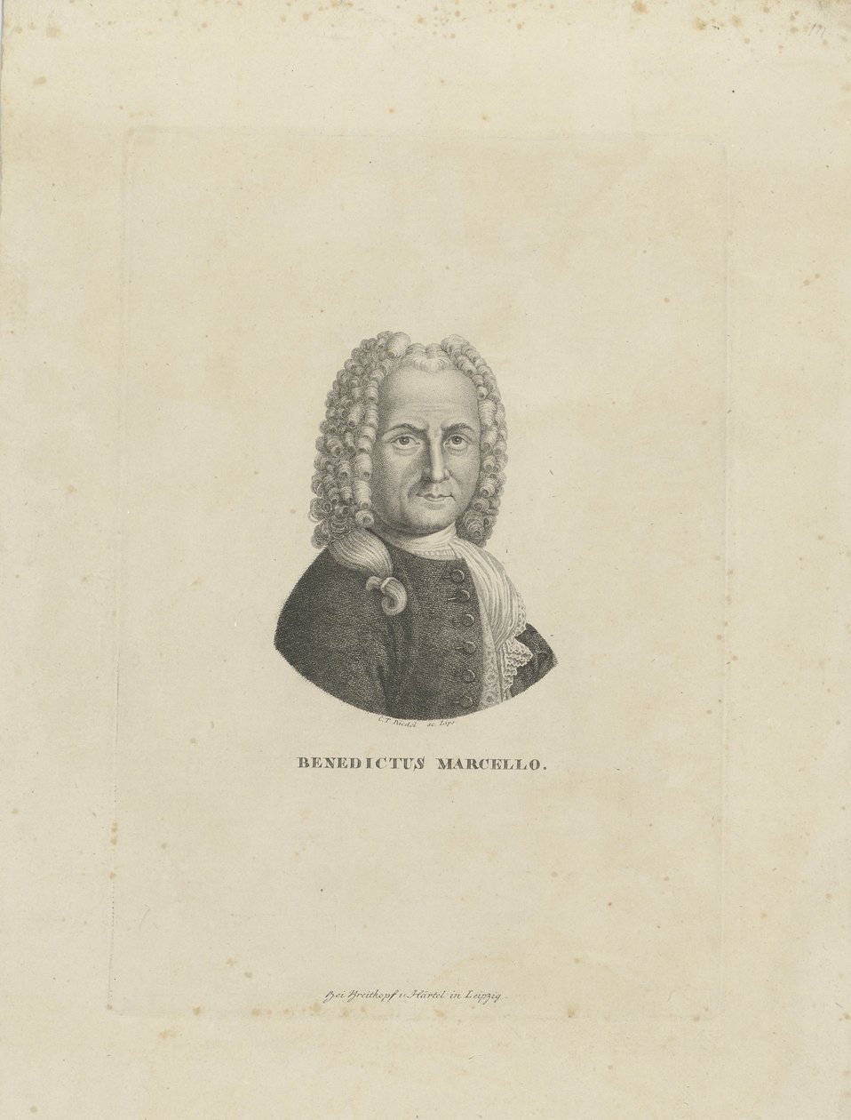 Portræt af komponisten Benedetto Marcello 1686-1739, ca. 1795. af Carl Traugott Riedel