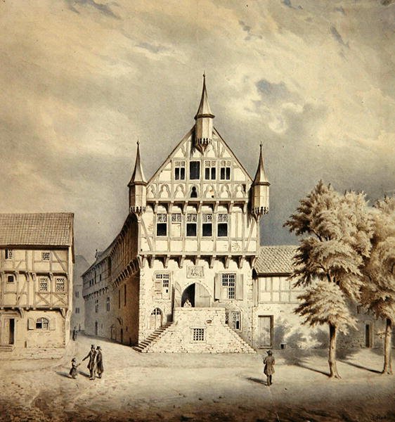 Fritzlar Rådhus (akvarel på papir) af Carl W.E. Fink