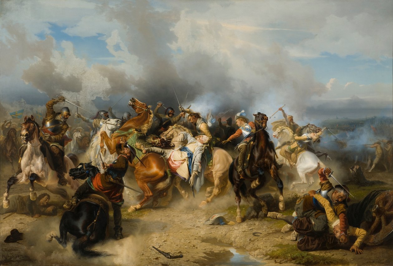 Kong Gustav II Adolf af Sverige døde i slaget ved Lützen, 1855 af Carl Wahlbom