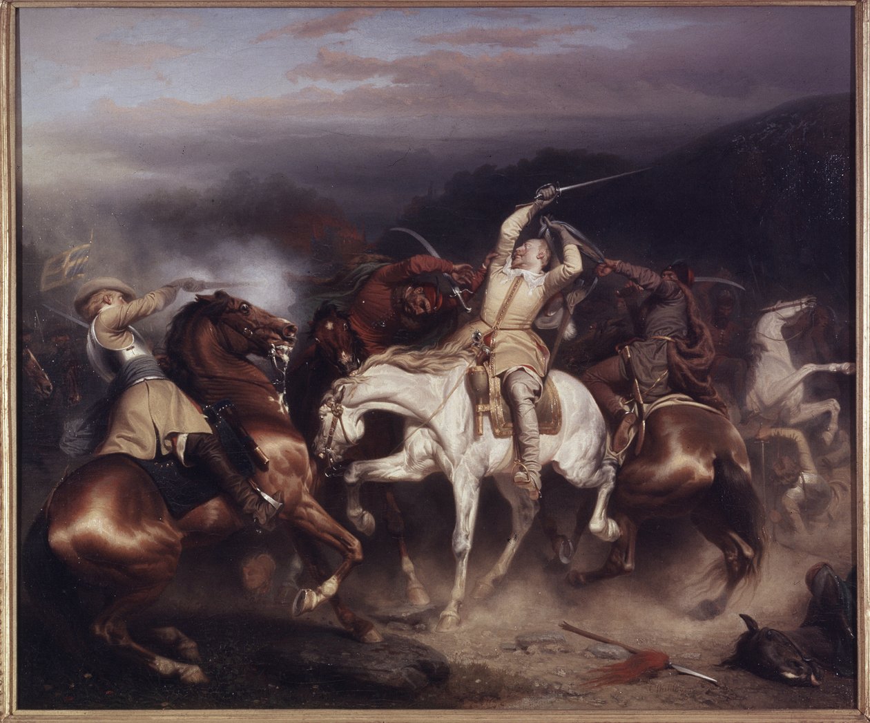 Kong Gustav II Adolf af Sverige, kendt som den store eller den nordlige løve, i slaget ved Trzciana (eller slaget ved Honigfelde eller Sztum) juni 1629 - Kong Gustav II Adolf af Sverige (1594-1632) ved Stuhm, af Wahlbom , Karl (1810-1858). olie på lærred af Carl Wahlbom