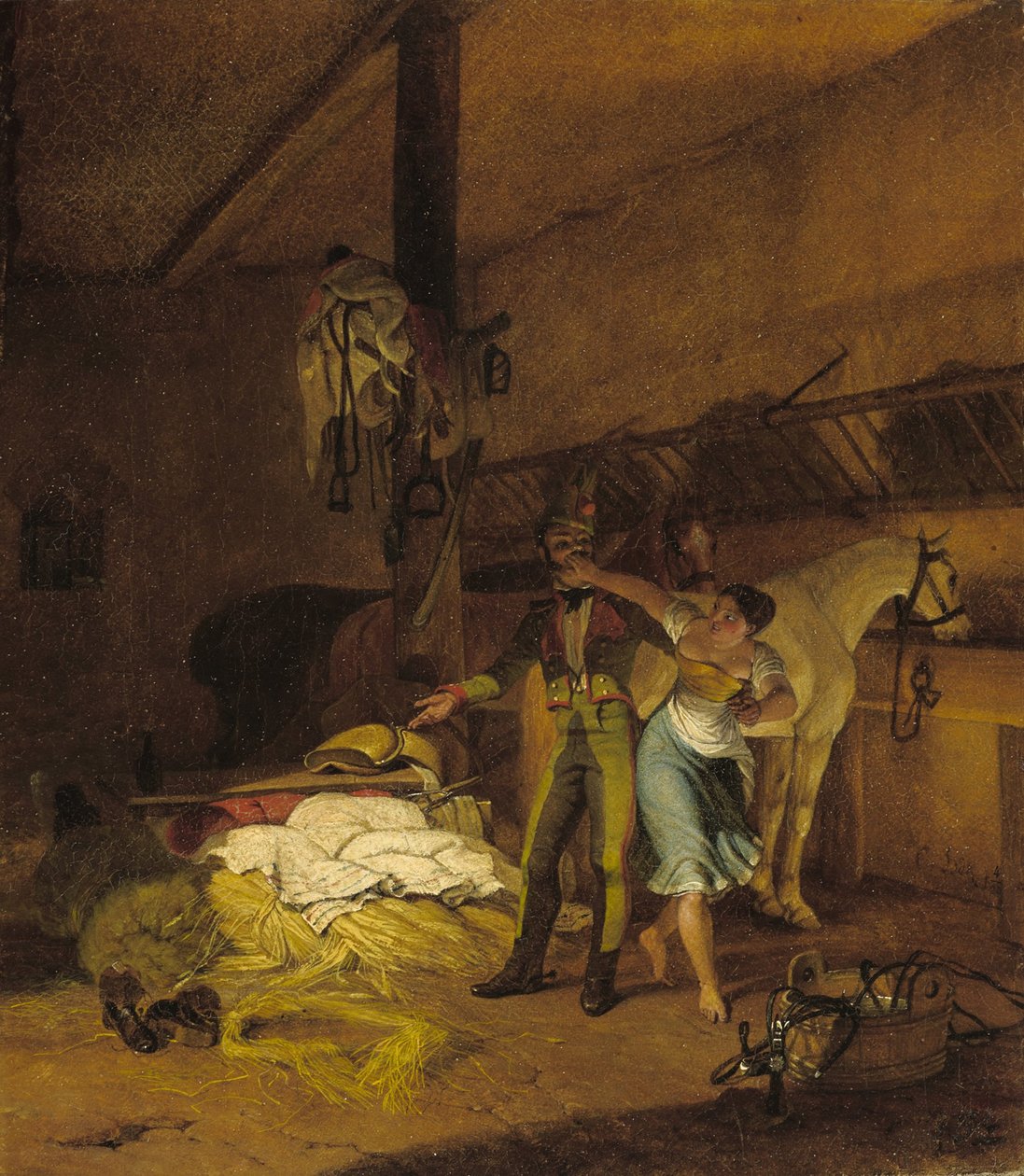 En chevauxleger flirter med en stuepige af Carl Wilhelm Freiherr von Heideck
