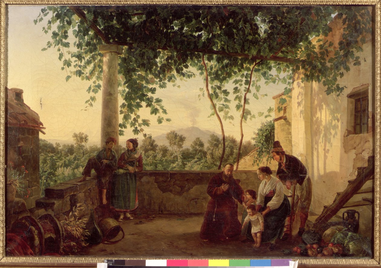 Terrasse i et hus nær Napoli med udsigt over Vesuv, 1833 af Carl Wilhelm Goetzloff