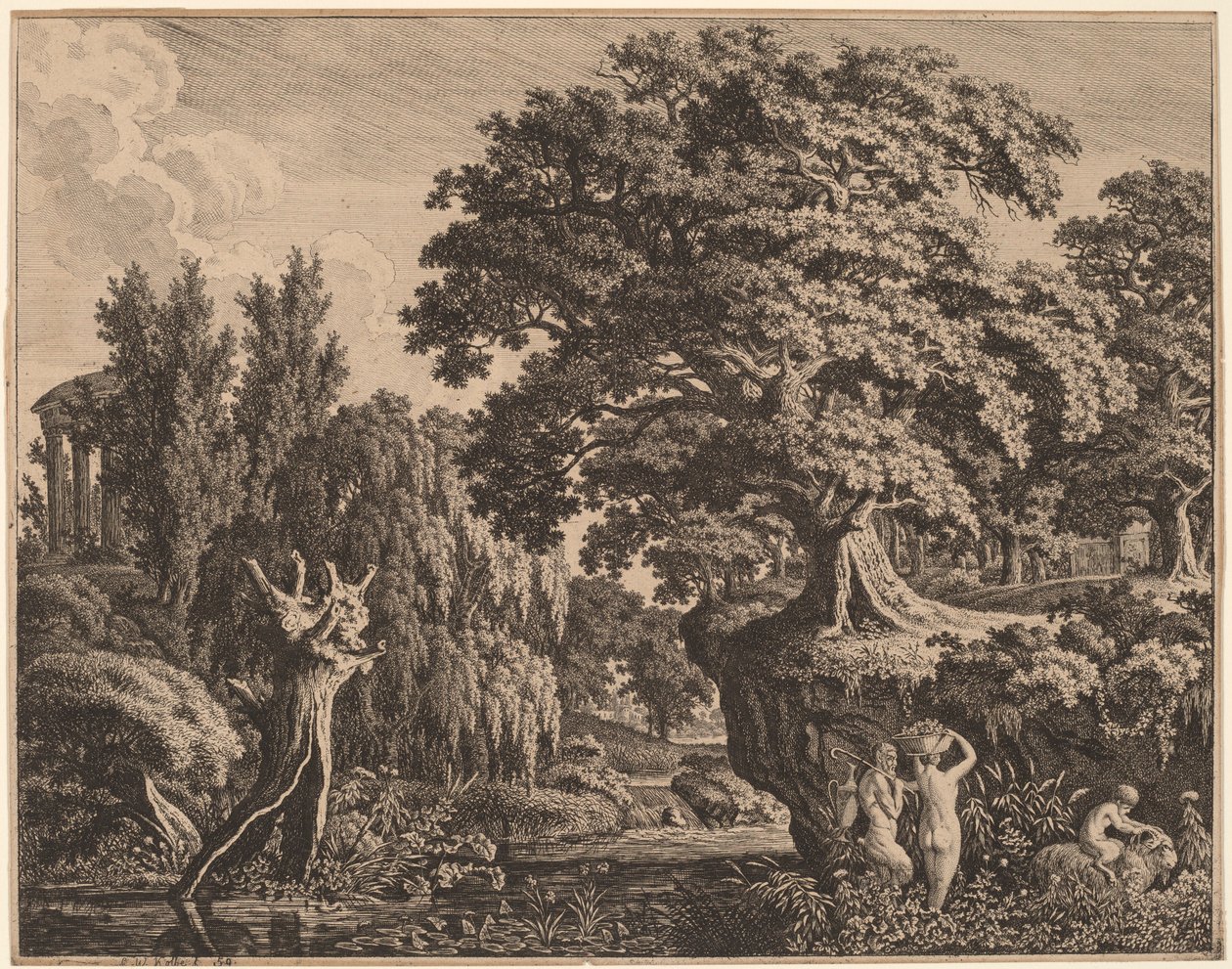 Arkadisk landskab med en Satyrfamilie af Carl Wilhelm Kolbe