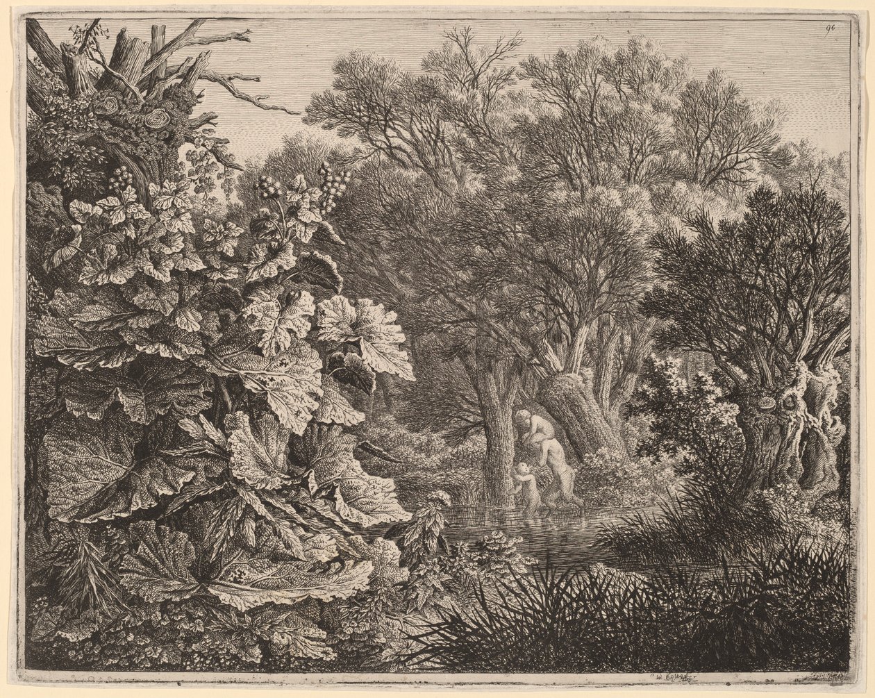 Landskab med store blade og tre satyrer af Carl Wilhelm Kolbe
