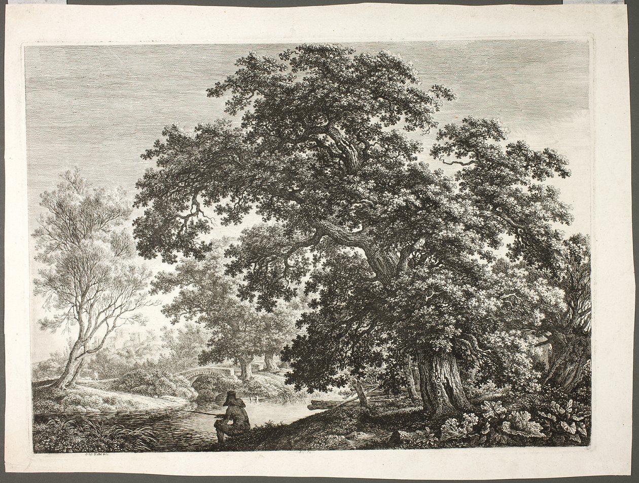 Fisker i træbevokset landskab af Carl Wilhelm Kolbe the elder