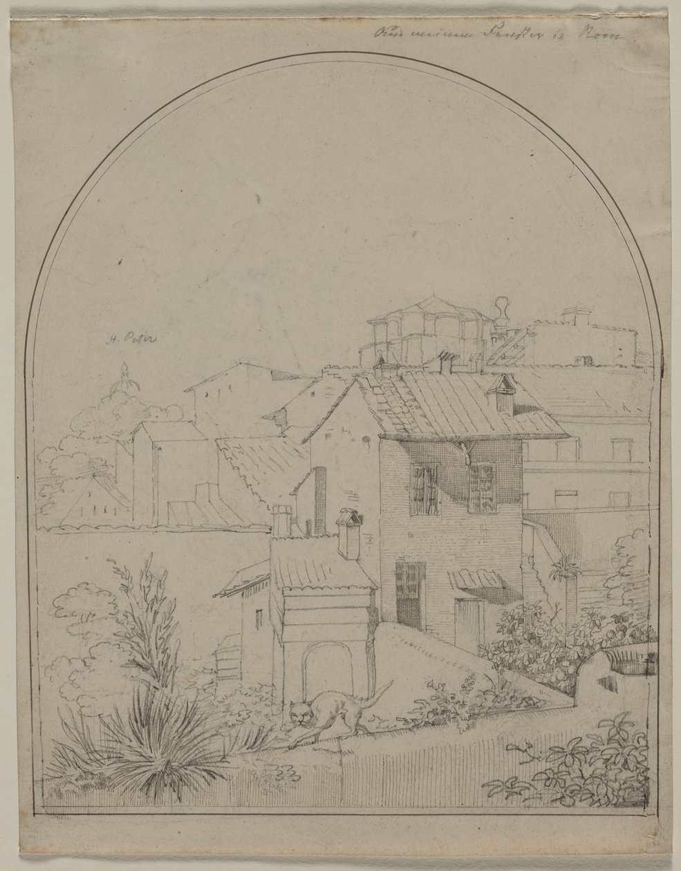 Udsigt fra mit vindue i Rom recto Soldier in a Landscape verso, ca. 1817. af Carl Wilhelm Tischbein