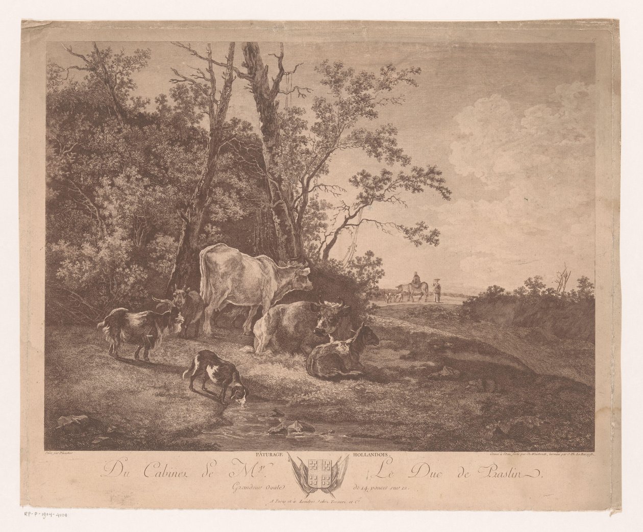 Landskab med kvæg Paturage Hollandois (titel på objekt) af Carl Wilhelm Weisbrod