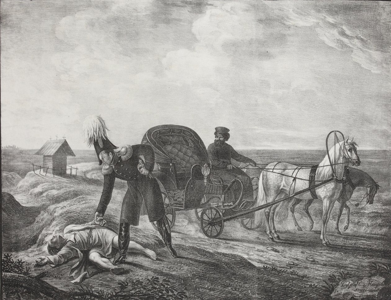 Kejser Alexander I hjælper en trængende person, 1820. af Carl von Hampeln
