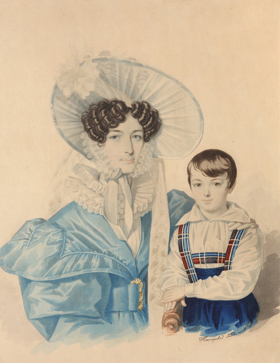 Portræt af Anna Platonovna Plautina 1808-1886 med sin søn, 1830