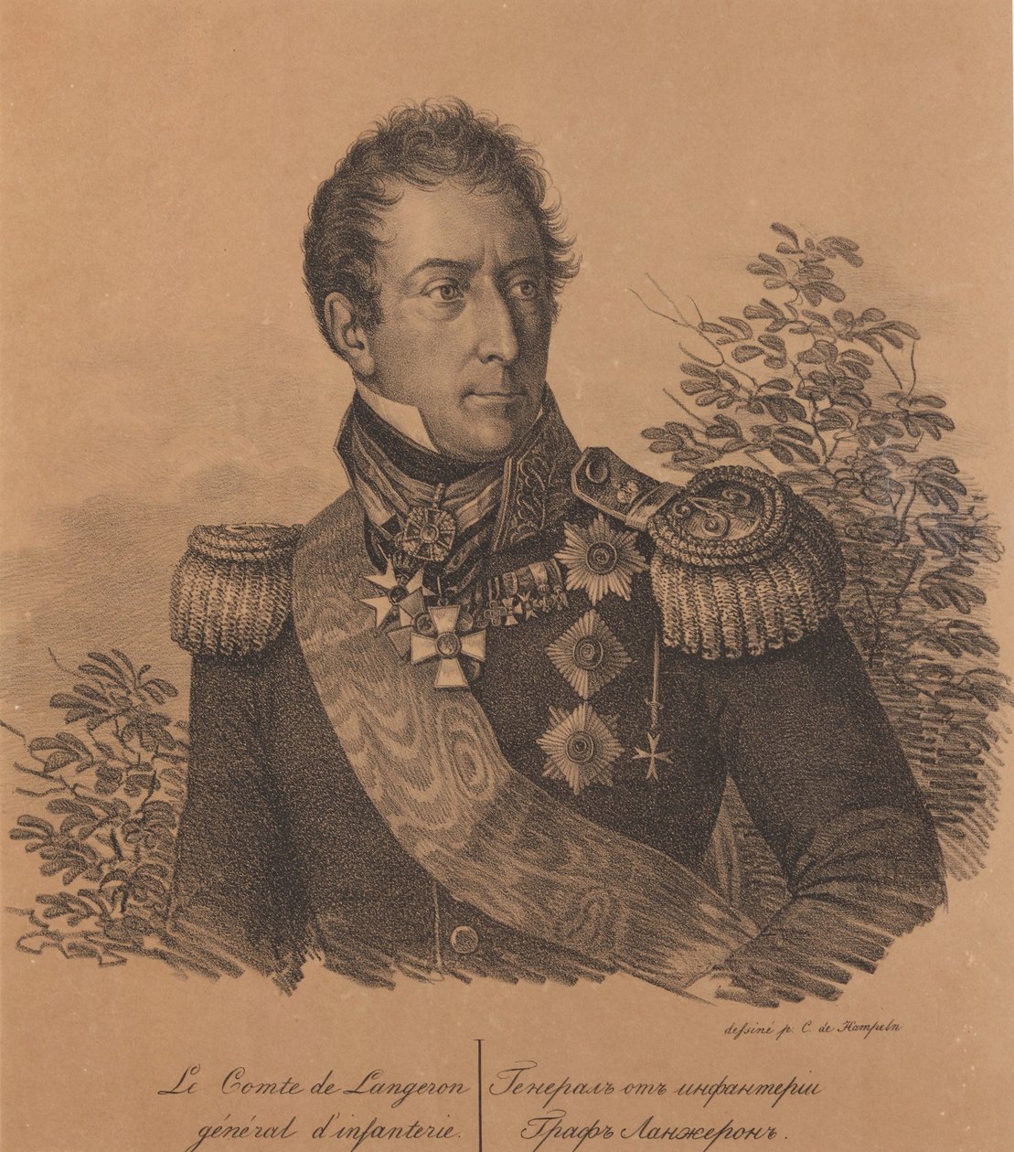 Portræt af grev Alexandre Andrault de Langeron 1763-1831, 1820. af Carl von Hampeln