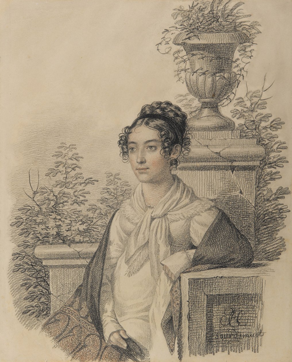 Portræt af Olga Nikolaevna Kokoshkina, født Rezanova 1802-1828, mellem 1824 og 1828. af Carl von Hampeln
