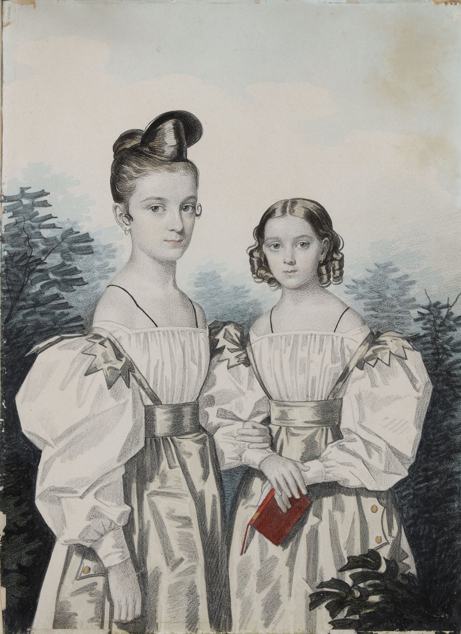 Portræt af søstrene Anna Petrovna 1822-1905 og Elena Petrovna 1824-1860 Ushakov, 1830