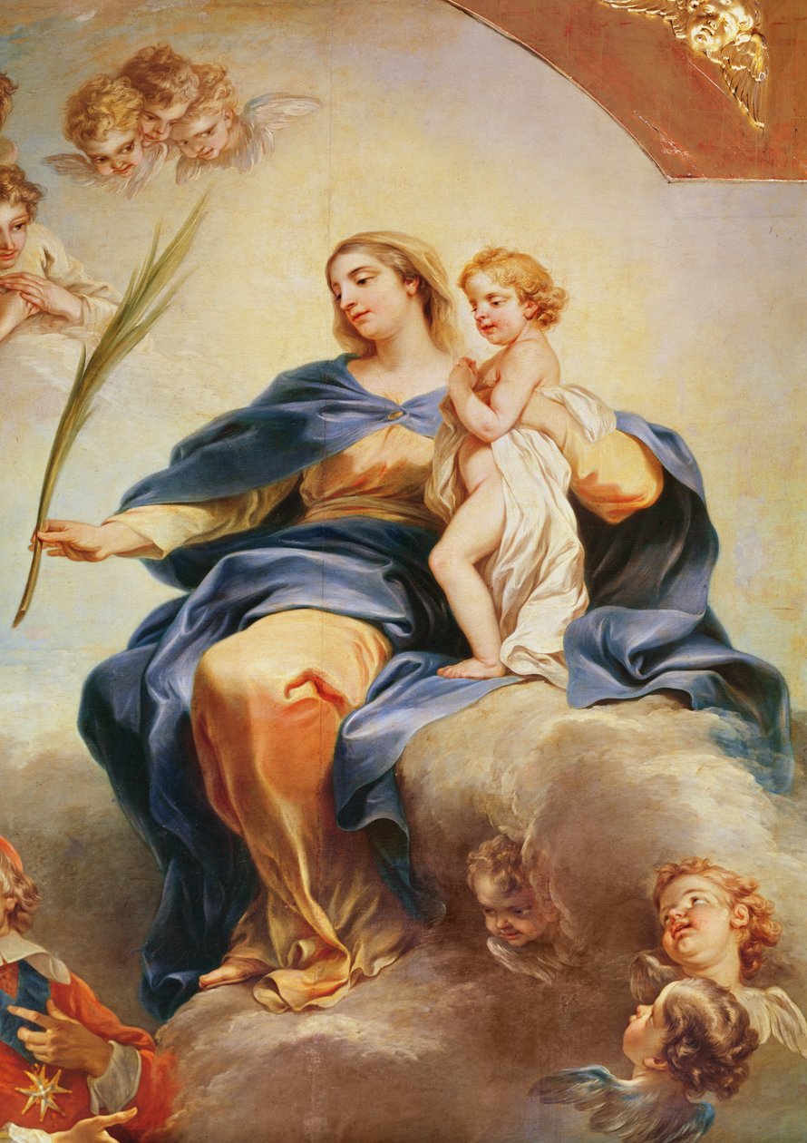 Ludvig XIII (1601-43) dedikerer kirken Notre-Dame-des-Victoires til Jomfruen i 1629, detalje af Jomfru Maria, 1748-53 af Carle van Loo