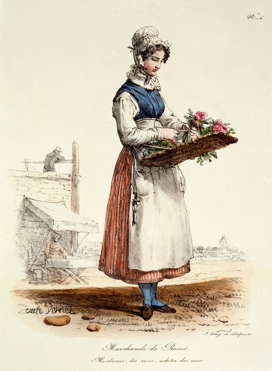 Parisian Rose Seller, tryk lavet af Delpech, 1820 af Carle Vernet