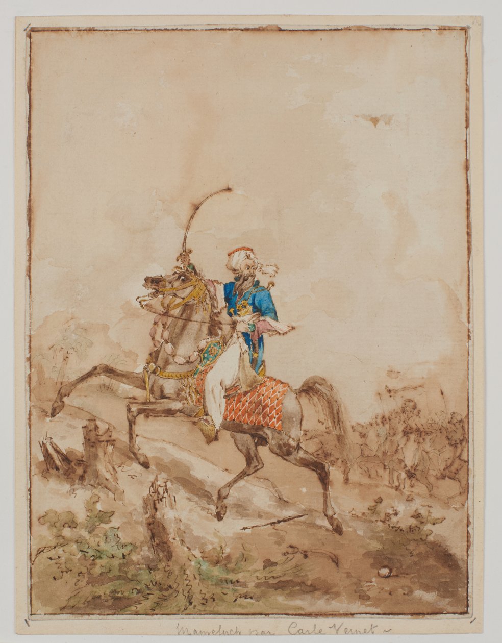 En araber på en ridende hest (akvarel, pensel, brun vask, pen og brunt blæk) af Carle Vernet