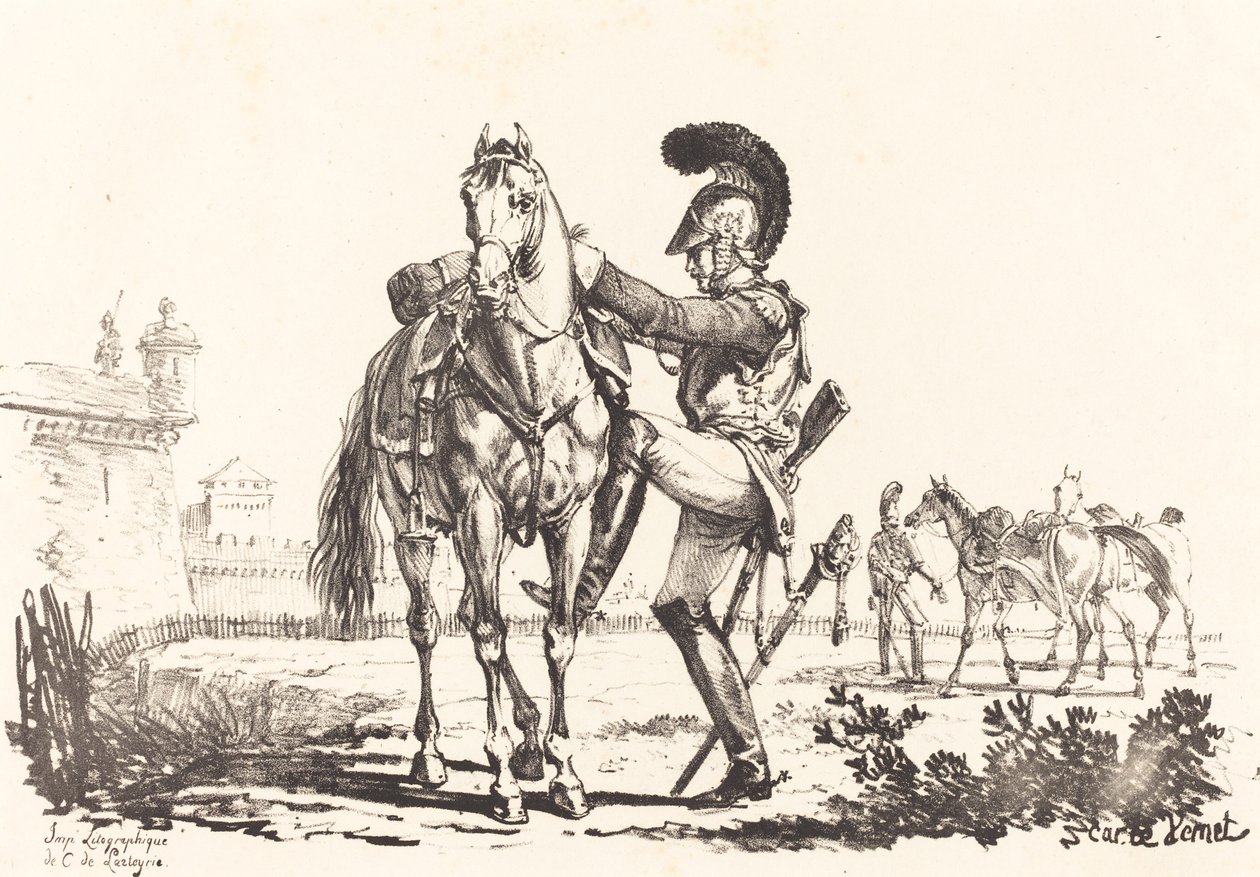 Karabiner sætter en hest op af Carle Vernet