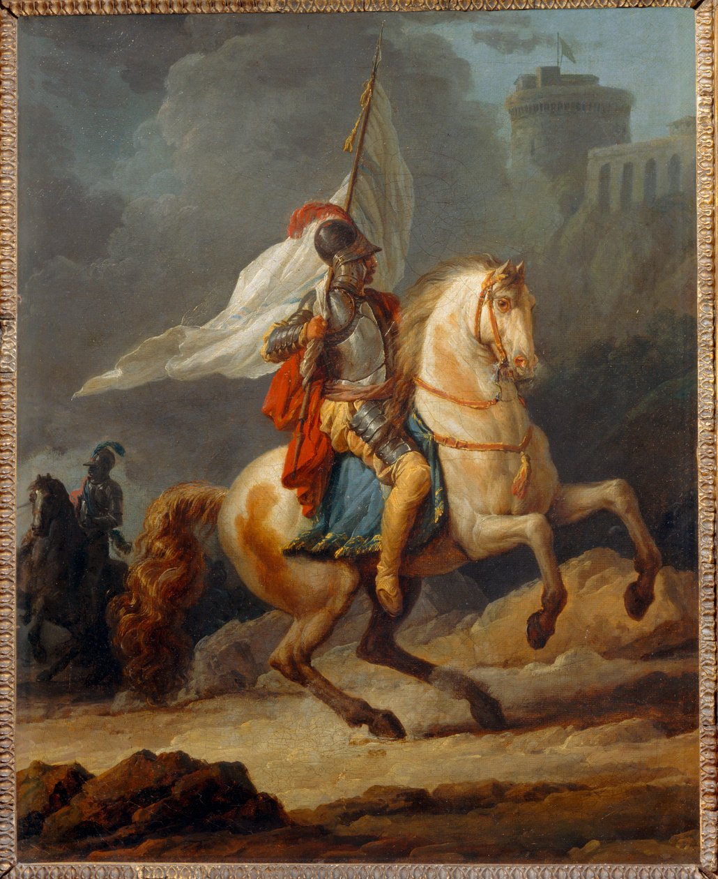 Cavalier en armure tenant un drapeau - Pansret ridder, der bærer et banner ... af Carle Vernet