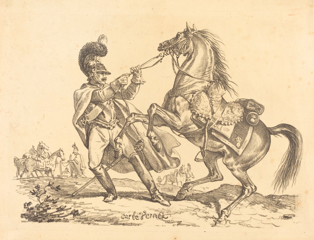 Cuirassier holder sin opvæksthest tilbage af Carle Vernet