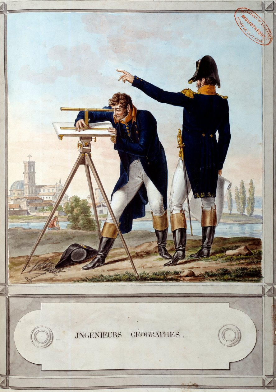 Polyteknisk Skoles Geografer. Periode af felttoget (ekspeditionen) af Egypten (1798-1801). Gravering af Antoine Dit Carle Vernet (1758-1836) af Carle Vernet