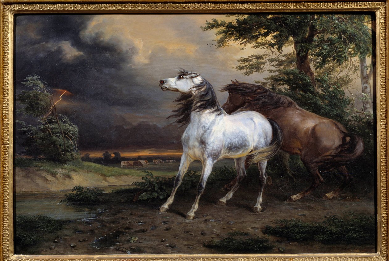 Heste skræmt af stormen. Maleri af Carle Vernet (1758-1835) af Carle Vernet