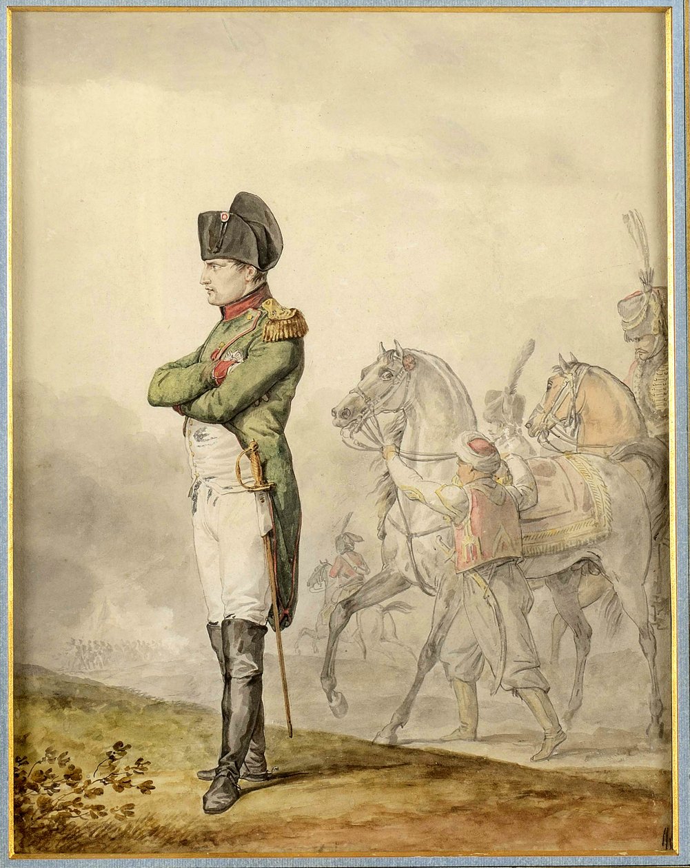 Napoleon a Austerlitz (1805) - Napoleon i Austerlitz, af Vernet, Carle (1758-1836). Akvarel på papir. Privat samling af Carle Vernet