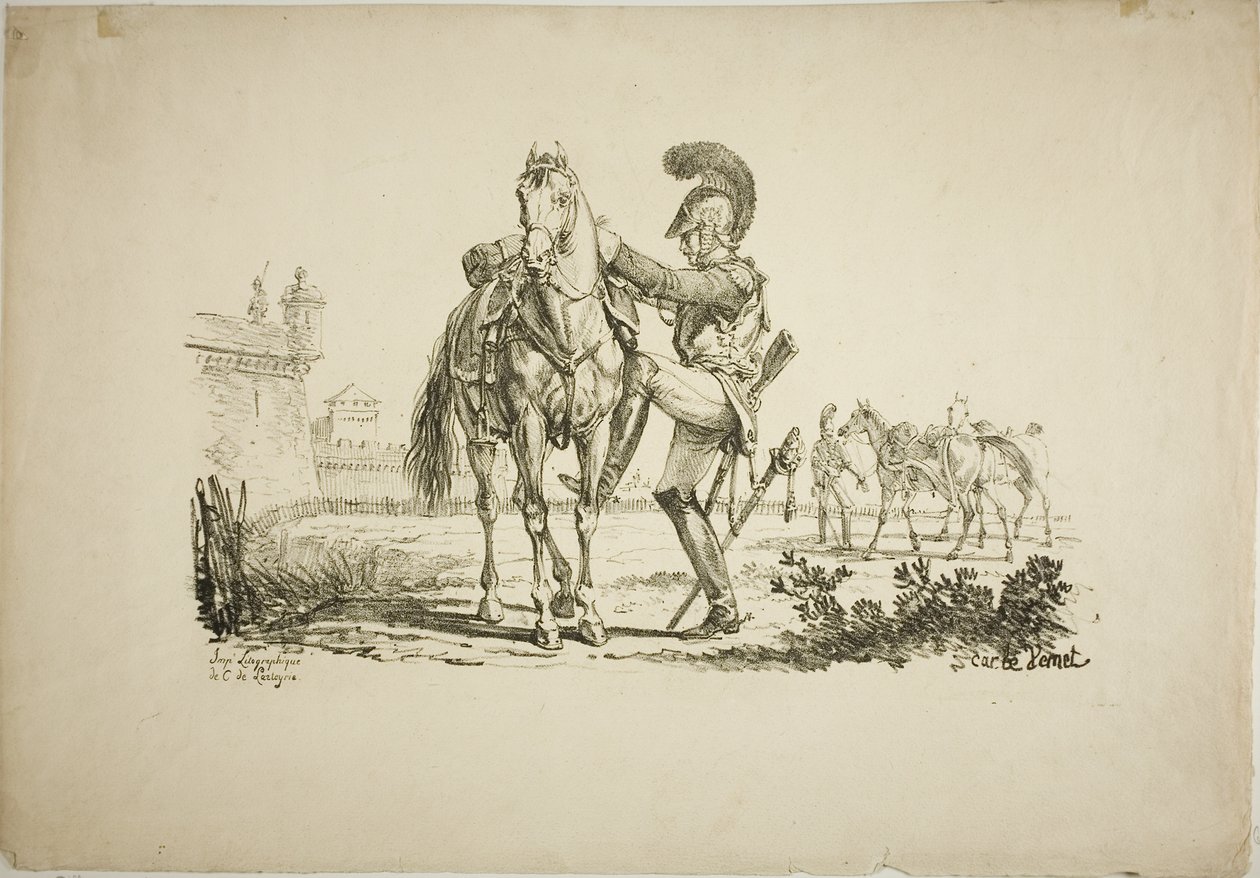Rifleman, der besætter en hest af Carle Vernet