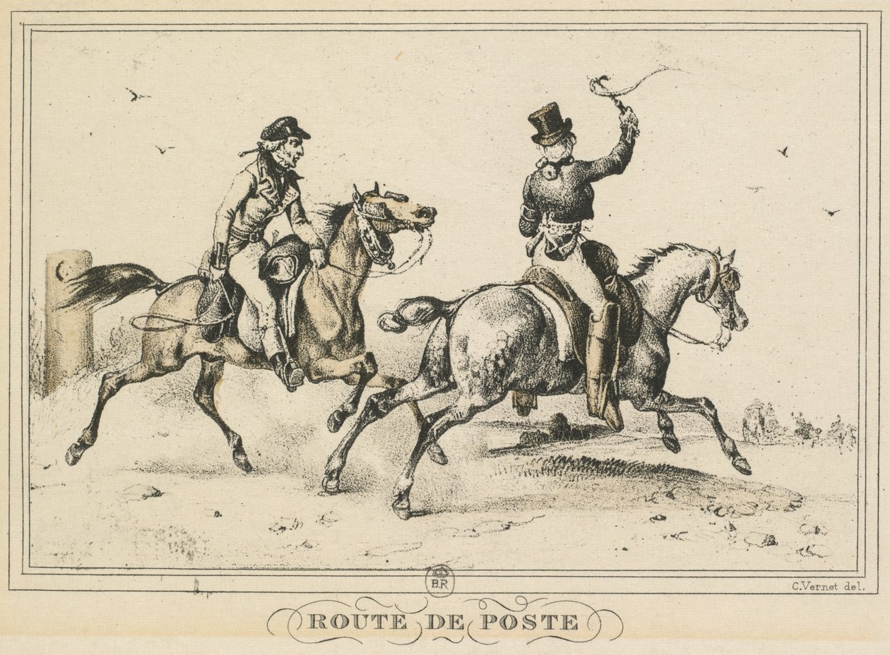 Scener i dagligdagen, veje og stier: Postrute..., 1817. af Carle Vernet