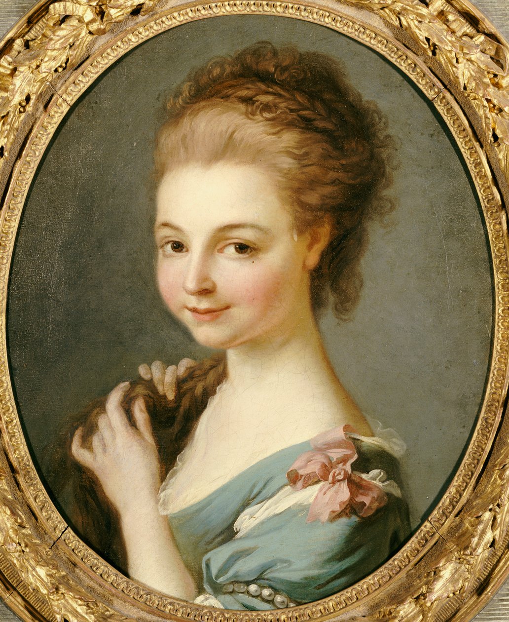 En pige i en blå kjole med et lyserødt bånd af Carle van Loo