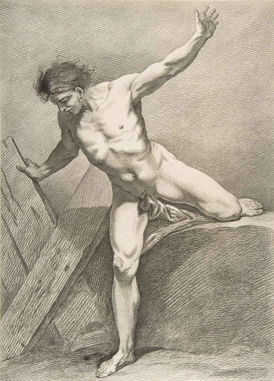 An Académie: Striding Man Leaning on a Plank, 1742-43. af Carle van Loo