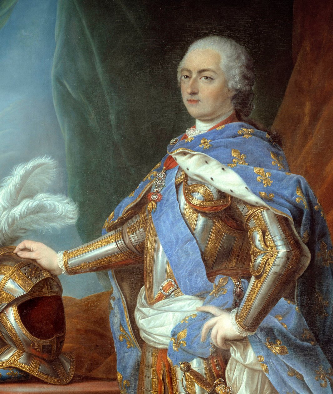 Detalje af ""Portrait en pied de Louis XV"" (1710-1774). Maleri af Carle Van Loo (1705-1765) af Carle van Loo