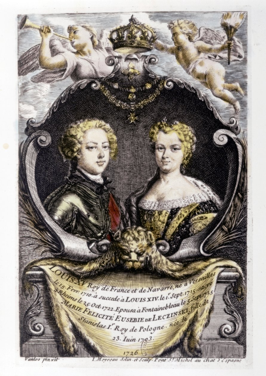 LOUIS XV og LECSINSKA Marie: Louis XV (15 år gammel) og Marie Lecsinska (22 år gammel)... af Carle van Loo