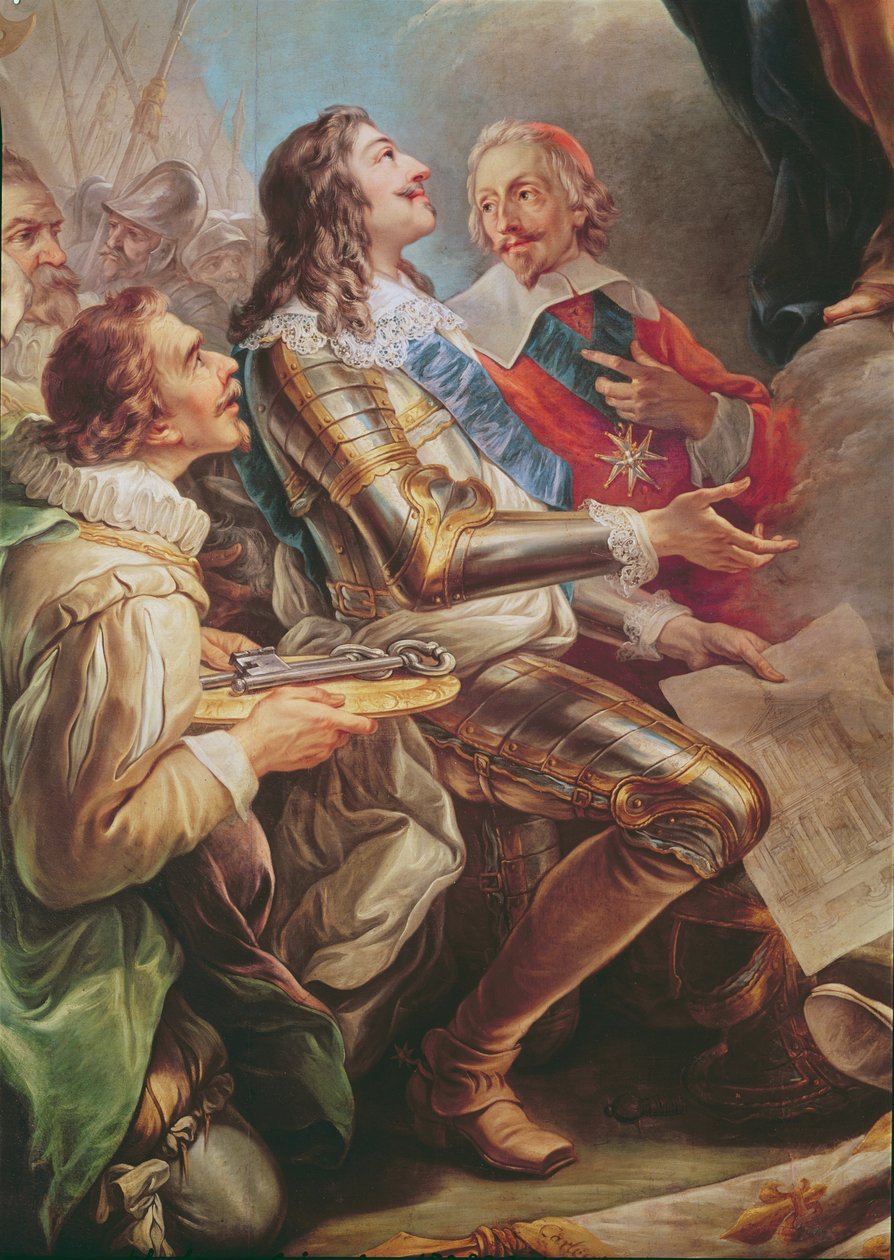 Ludvig XIII (1601-43) dedikerer kirken Notre-Dame-des-Victoires til Jomfruen i 1629, detalje af Ludvig XIII og kardinal Richelieu (1581-1642) 1748-53 af Carle van Loo