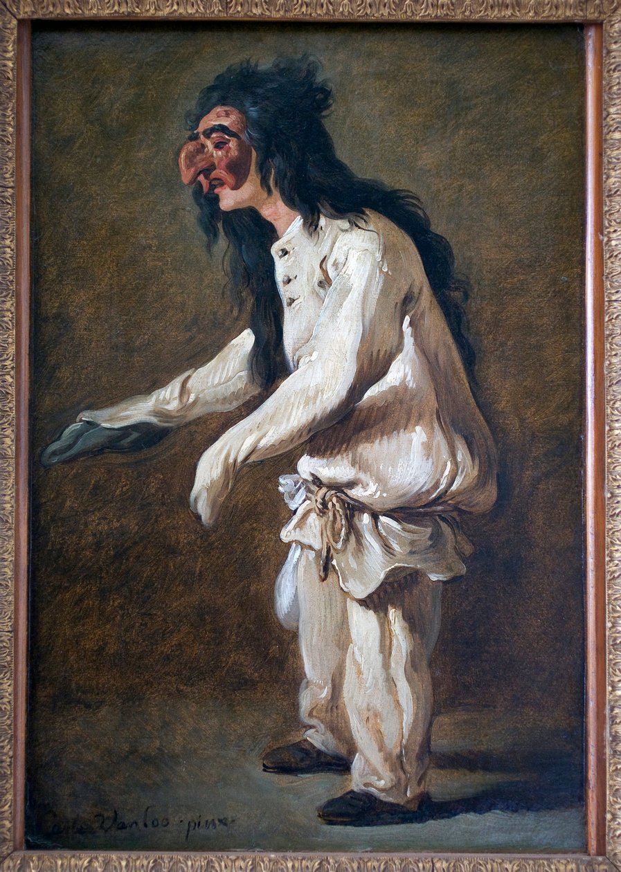 Polichinella (Pulcinella). Maleri af Carle Van Loo (1705-1765), Olie på lærred af Carle van Loo