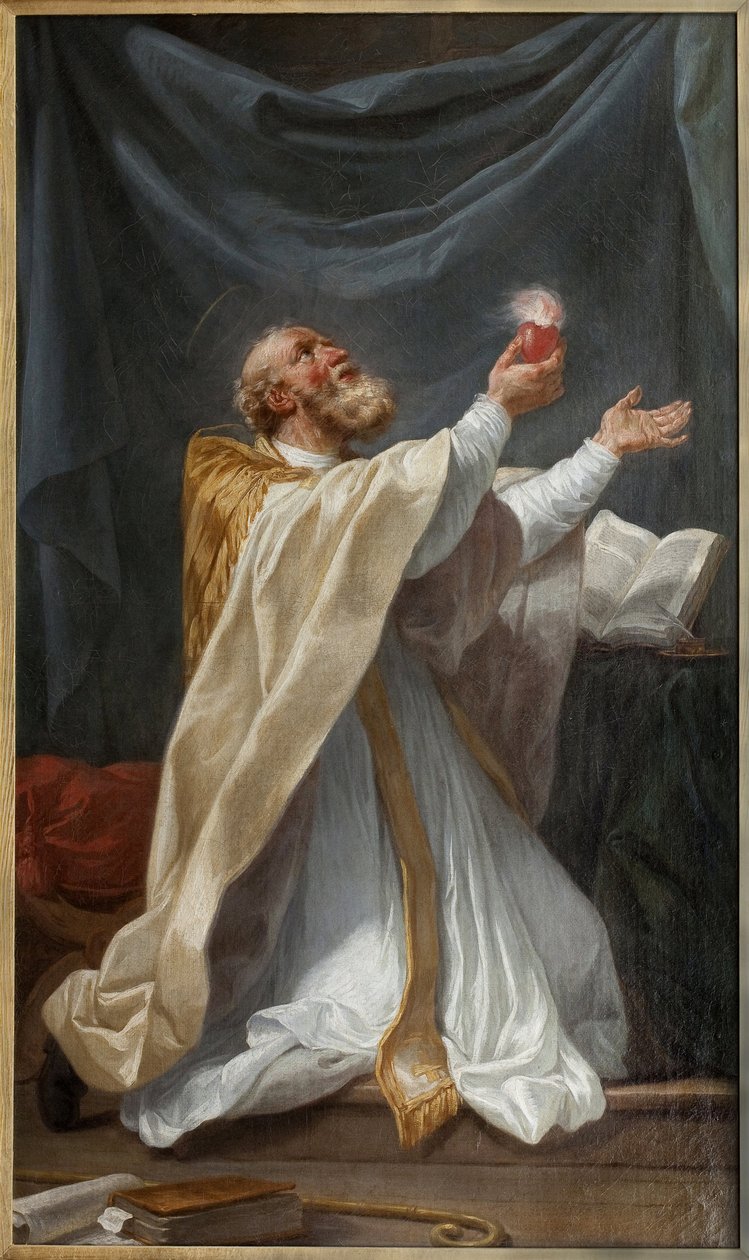Sankt Augustin i ekstase med sit hjerte tænder. Maleri af Charles Andre Van Loo, dit Carle Vanloo (1705-1765), olie på lærred, ca. 1750, fransk kunst. Museum of Fine Arts i Angers. af Carle van Loo