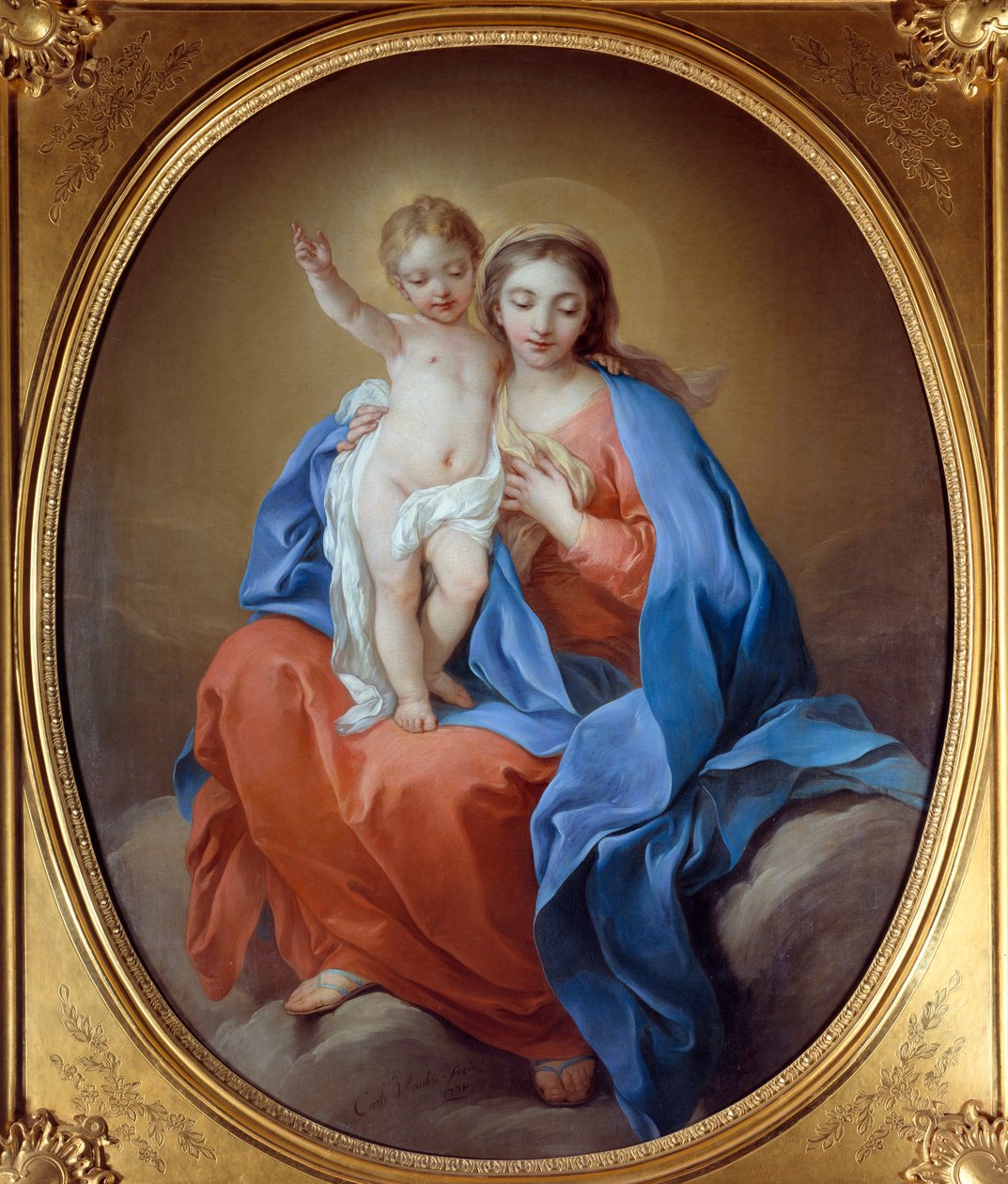 Jomfruen og Jesusbarnet. Olie på lærred. Maleri af Carle Van Loo (1705 - 1765) af Carle van Loo